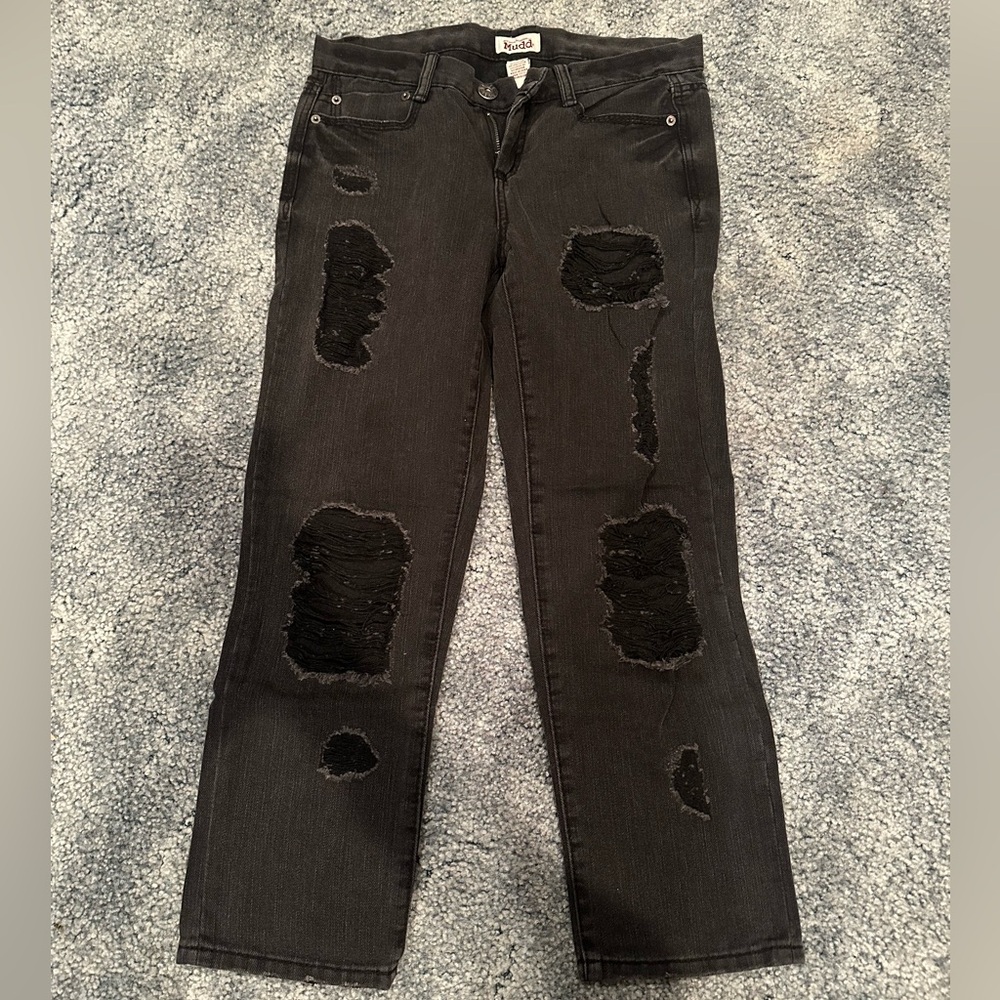 Black Denim Straight Leg Capris
